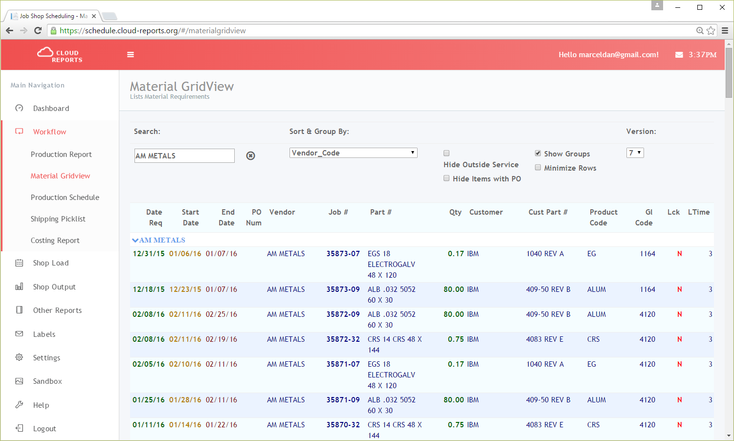 Material Gridview from E2 Job Requirements